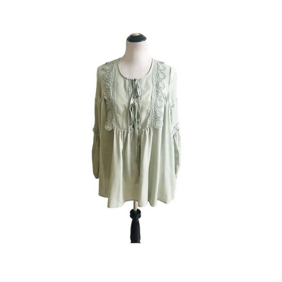 Southern Fried Chics Womens Green Bohemian Festival Peasant Lace Top Size Small - Picture 1 of 8